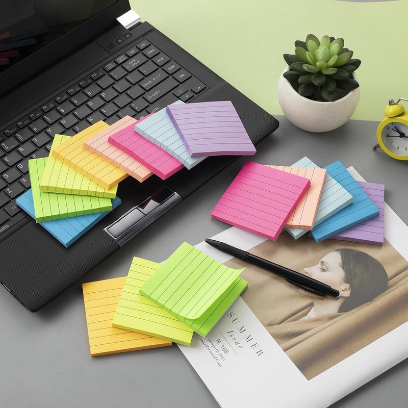 Kozerite (16 Pack) Lined Sticky Notes 3x3 in Ruled Stickies Super Sticking Power Memo Pads Bright Colors - Image 4